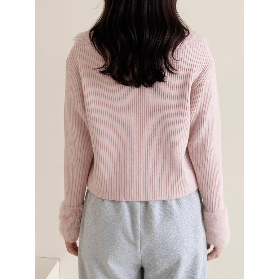 Fluffy Trim Zip-Up Cardigan Apparel and Accessories