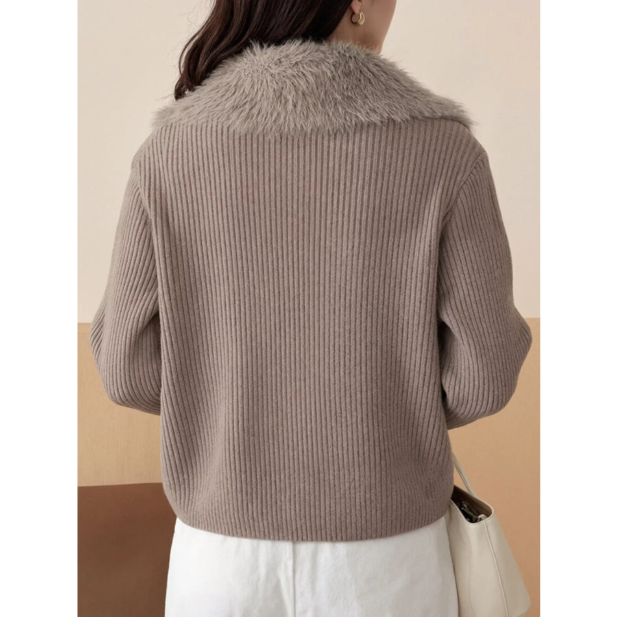 Fluffy Trim Zip-Up Cardigan Apparel and Accessories