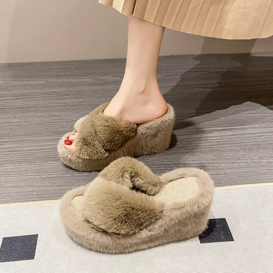Fluffy Wedge Slippers Apparel and Accessories
