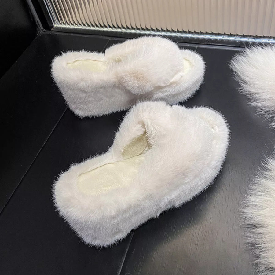 Fluffy Wedge Slippers Apparel and Accessories
