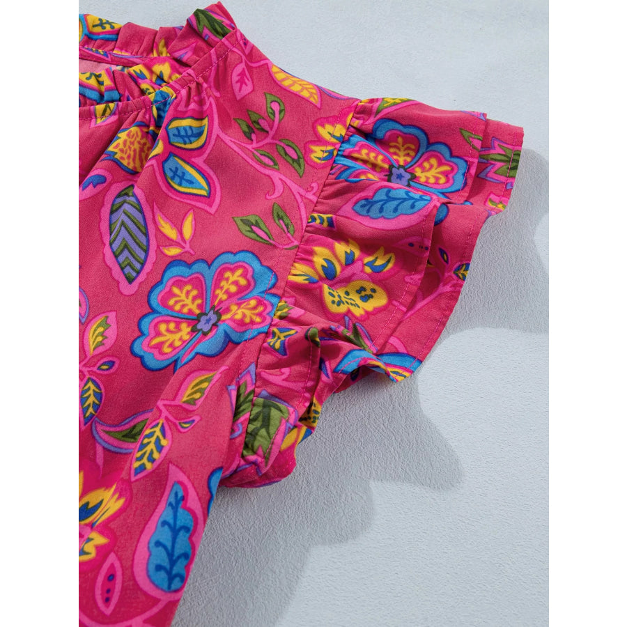 Flutter Sleeve Belted Floral Dress Apparel and Accessories