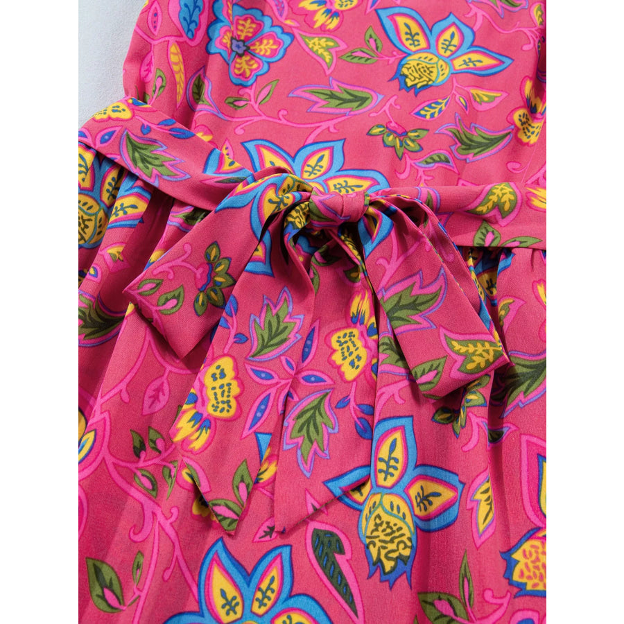 Flutter Sleeve Belted Floral Dress Apparel and Accessories