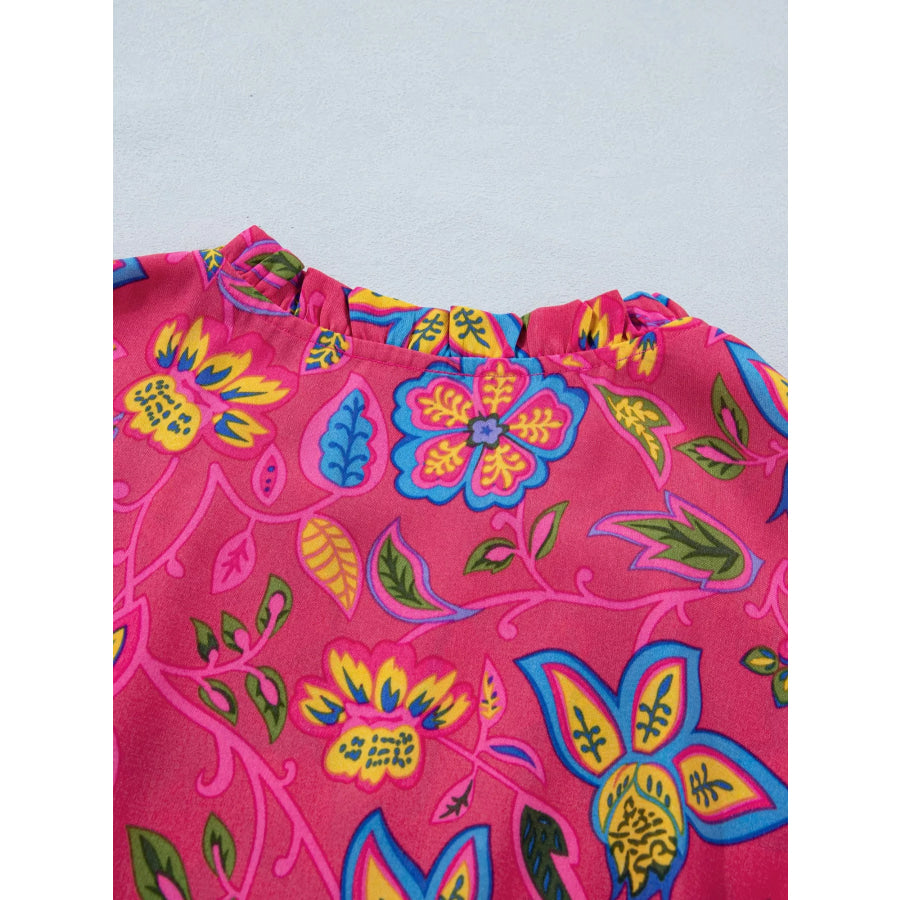 Flutter Sleeve Belted Floral Dress Apparel and Accessories