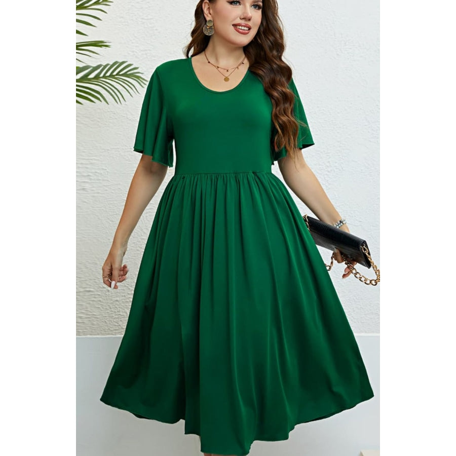 Flutter Sleeve Round Neck Dress Forest / 1X