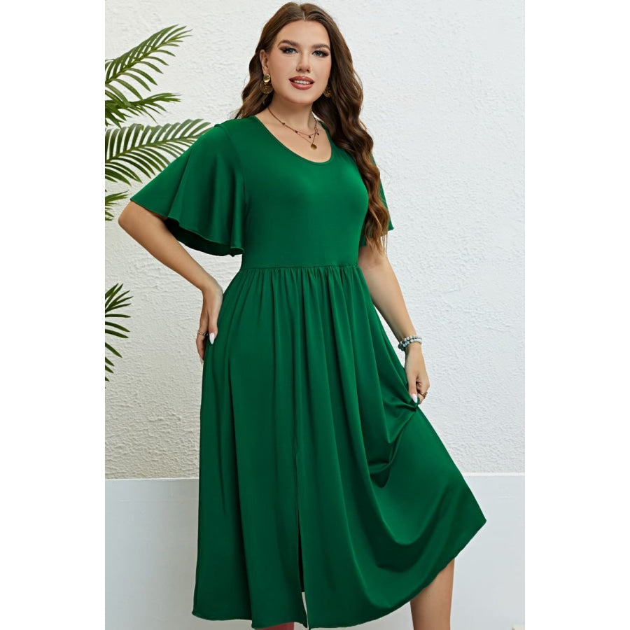 Flutter Sleeve Round Neck Dress