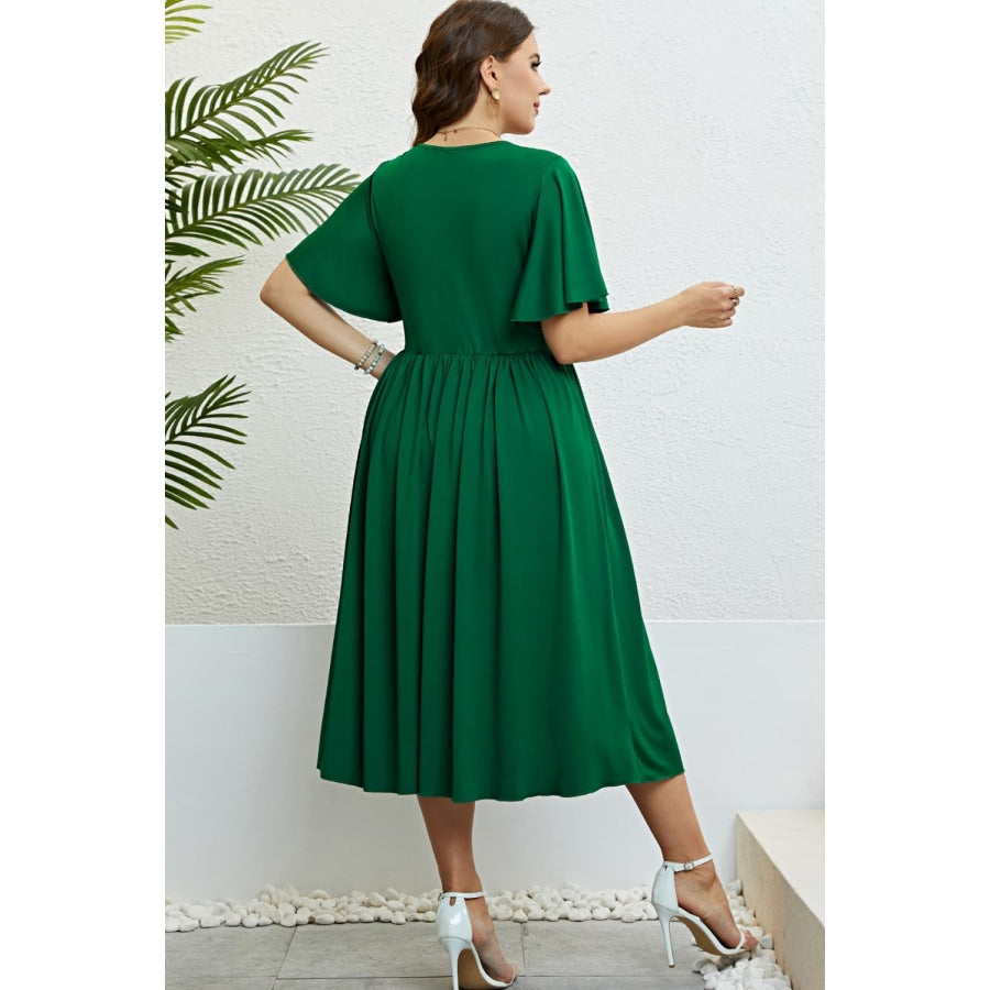 Flutter Sleeve Round Neck Dress