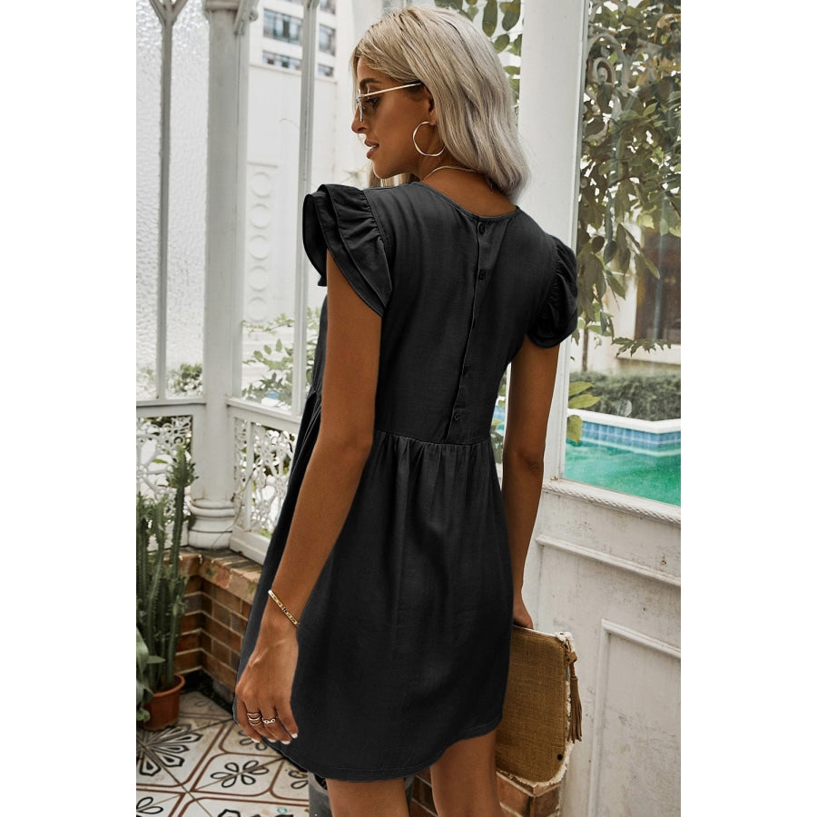 Flutter Sleeve Ruched Mini Dress