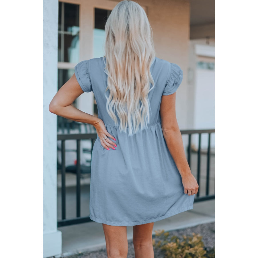 Flutter Sleeve Ruched Mini Dress