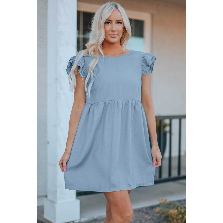 Flutter Sleeve Ruched Mini Dress