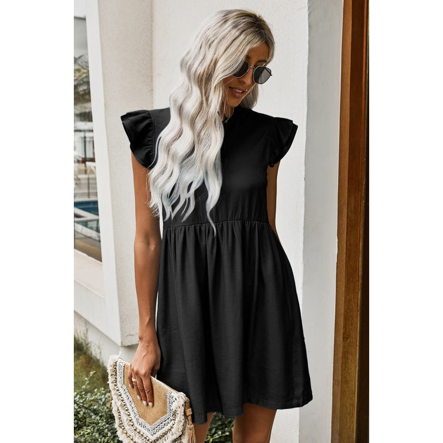 Flutter Sleeve Ruched Mini Dress