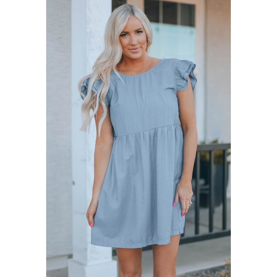 Flutter Sleeve Ruched Mini Dress