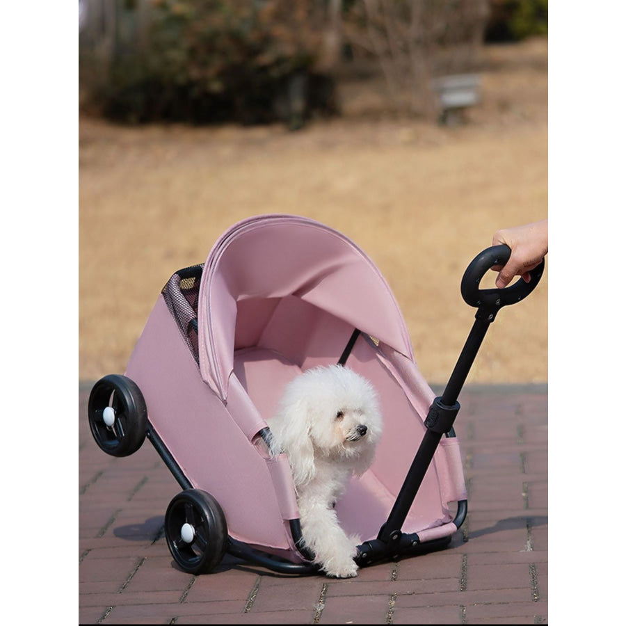 Foldable Pet Stroller Pink With Shed / One Size Apparel and Accessories