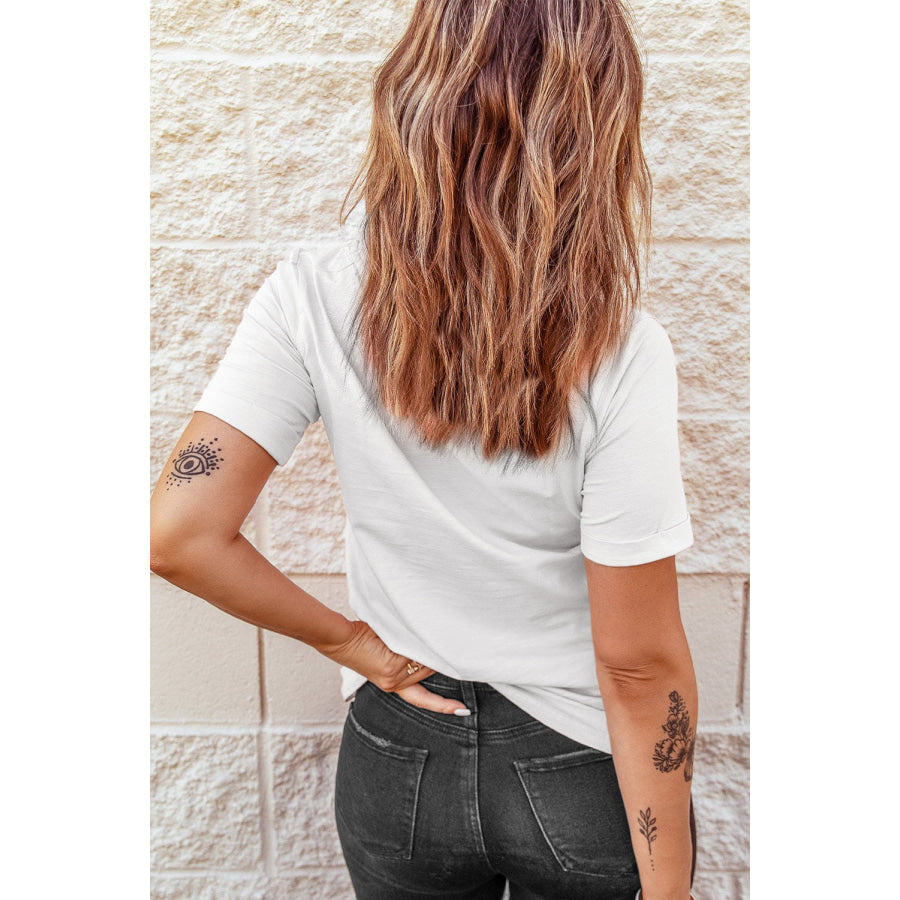 Football & Bow Round Neck Short Sleeve T-Shirt White / S Apparel and Accessories