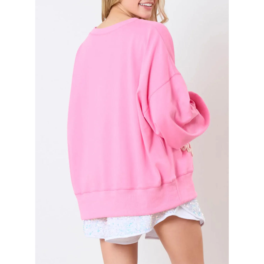 Football & Letter Round Neck Long Sleeve Sweatshirt Blush Pink / S Apparel and Accessories