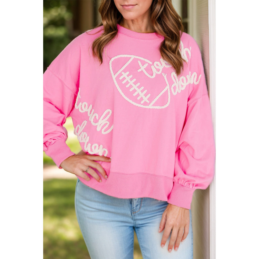 Football &amp; Letter Round Neck Long Sleeve Sweatshirt Blush Pink / S Apparel and Accessories