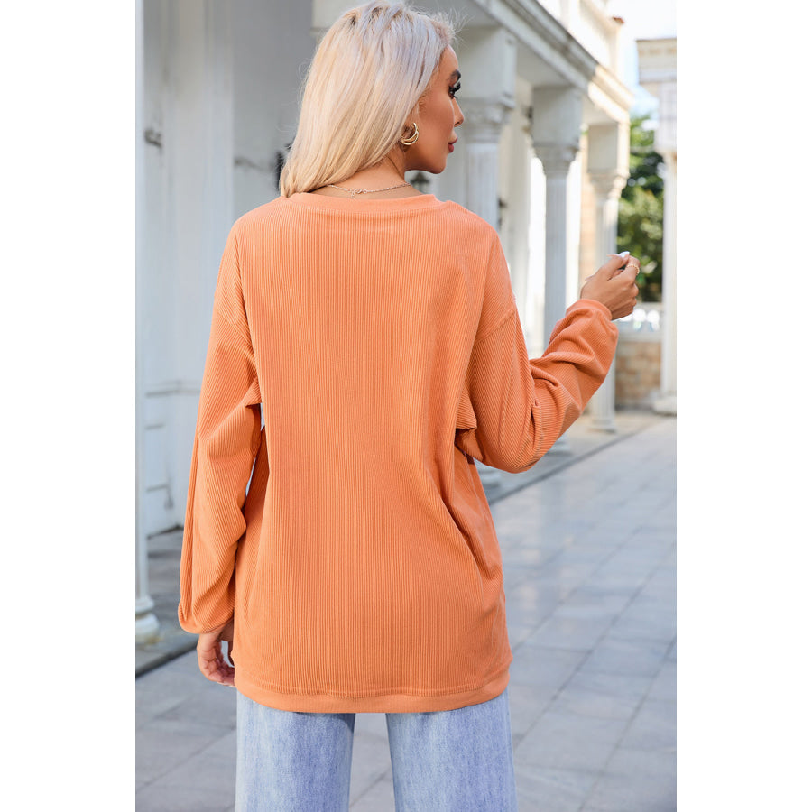 FOOTBALL Round Neck Long Sleeve Sweatshirt Sherbet / S Apparel and Accessories