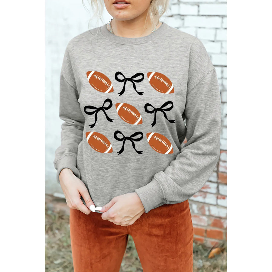 Football Round Neck Long Sleeve Sweatshirt Gray / S Apparel and Accessories