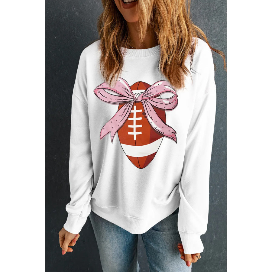 Football Round Neck Long Sleeve Sweatshirt White / S Apparel and Accessories