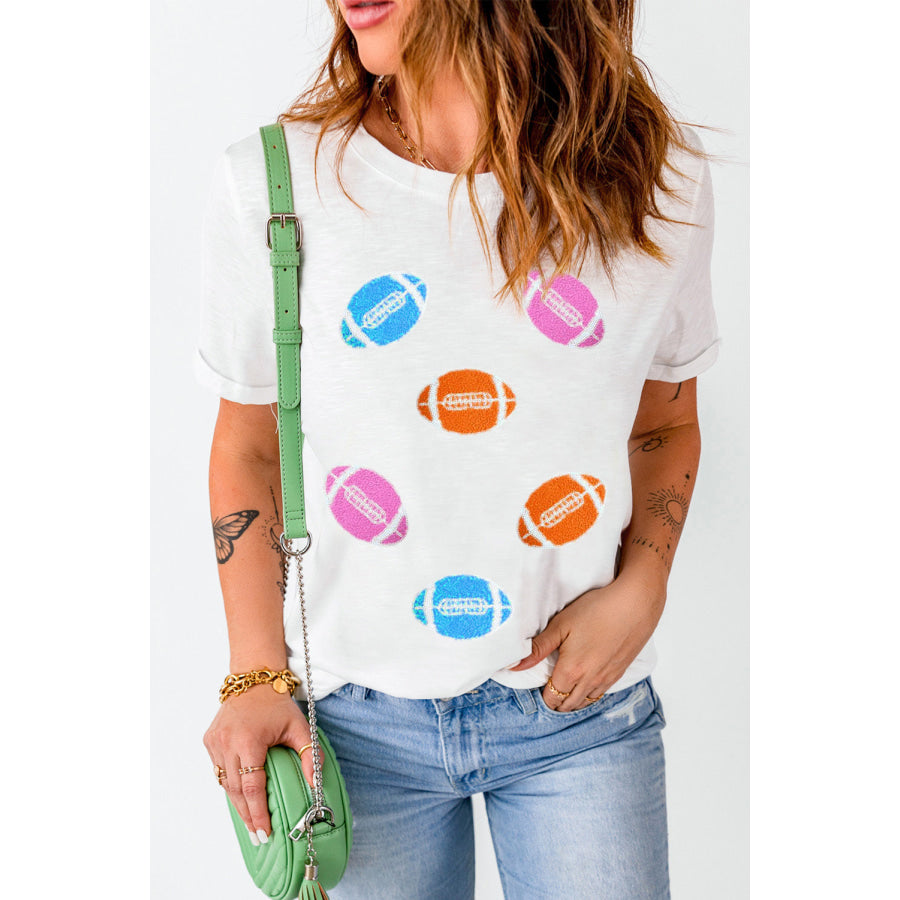 Football Round Neck Short Sleeve T-Shirt White / S Apparel and Accessories