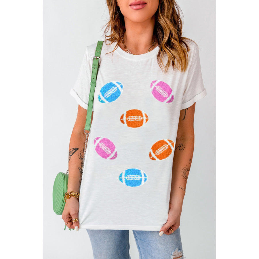 Football Round Neck Short Sleeve T-Shirt White / S Apparel and Accessories
