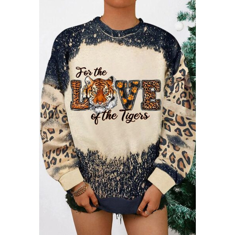 FOR THE LOVE OF THE TIGERS Leopard Round Neck Sweatshirt Black / S Clothing