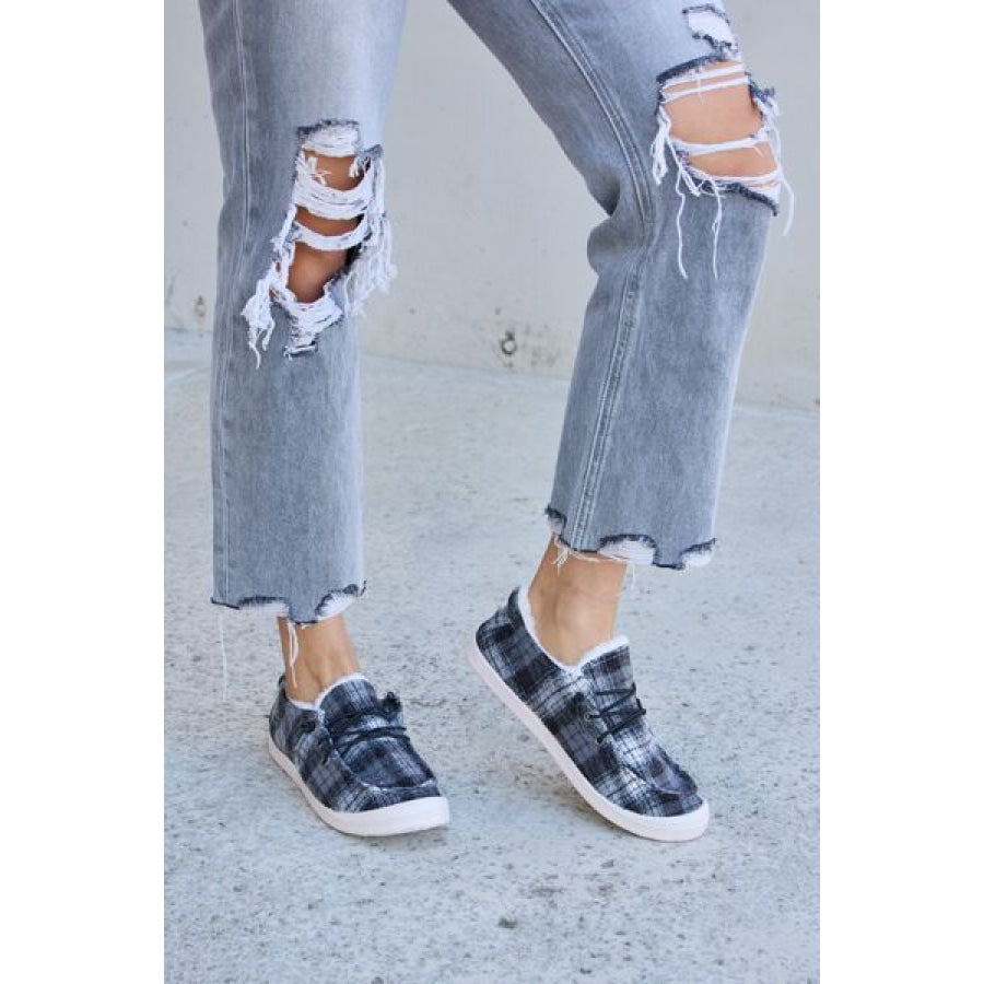 Forever Link Plaid Plush Flat Sneakers Apparel and Accessories