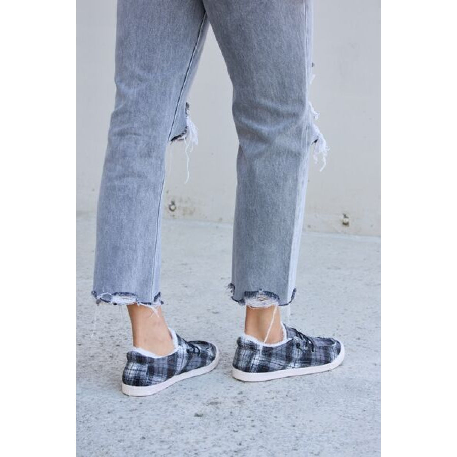 Forever Link Plaid Plush Flat Sneakers Apparel and Accessories