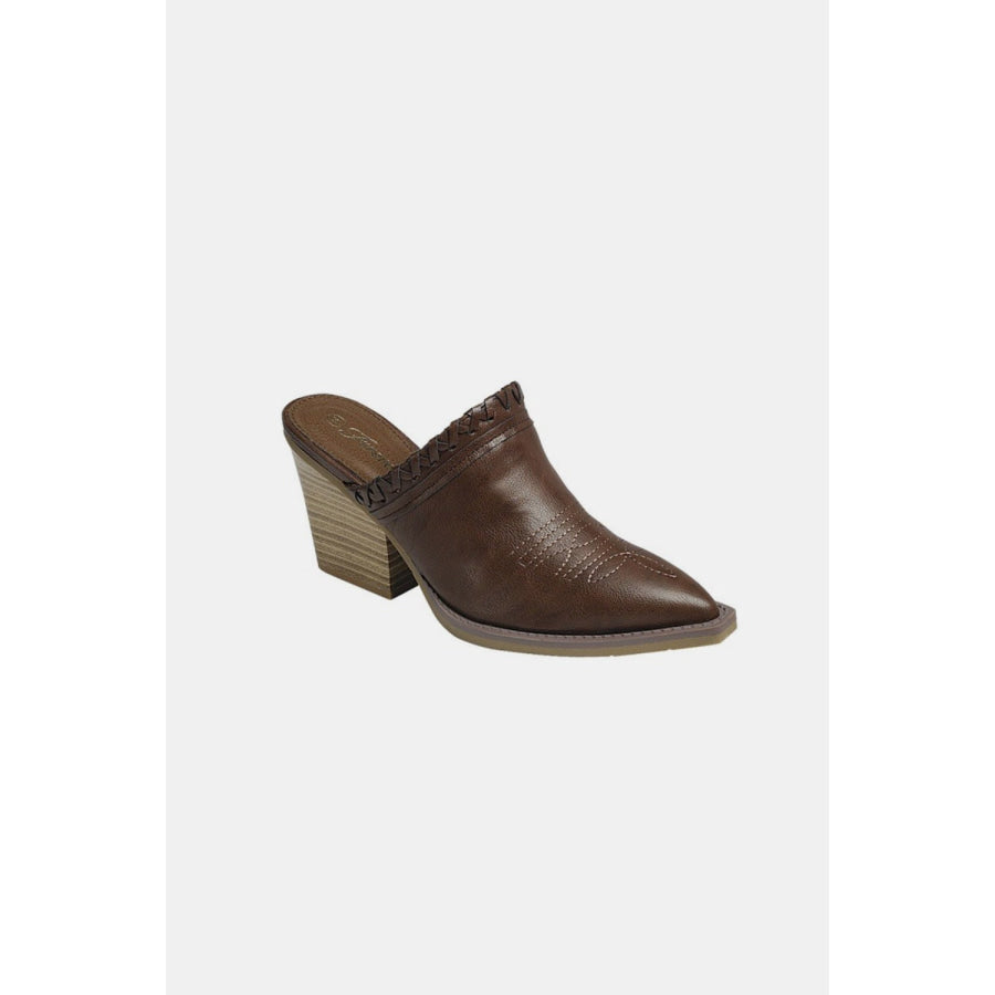 Forever Link Pointy Toe Slip On Chunky Mules Brown / 6 Apparel and Accessories