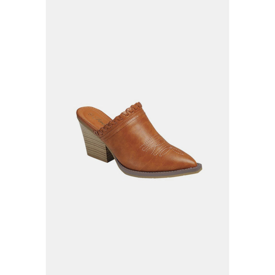 Forever Link Pointy Toe Slip On Chunky Mules Tan / 6 Apparel and Accessories