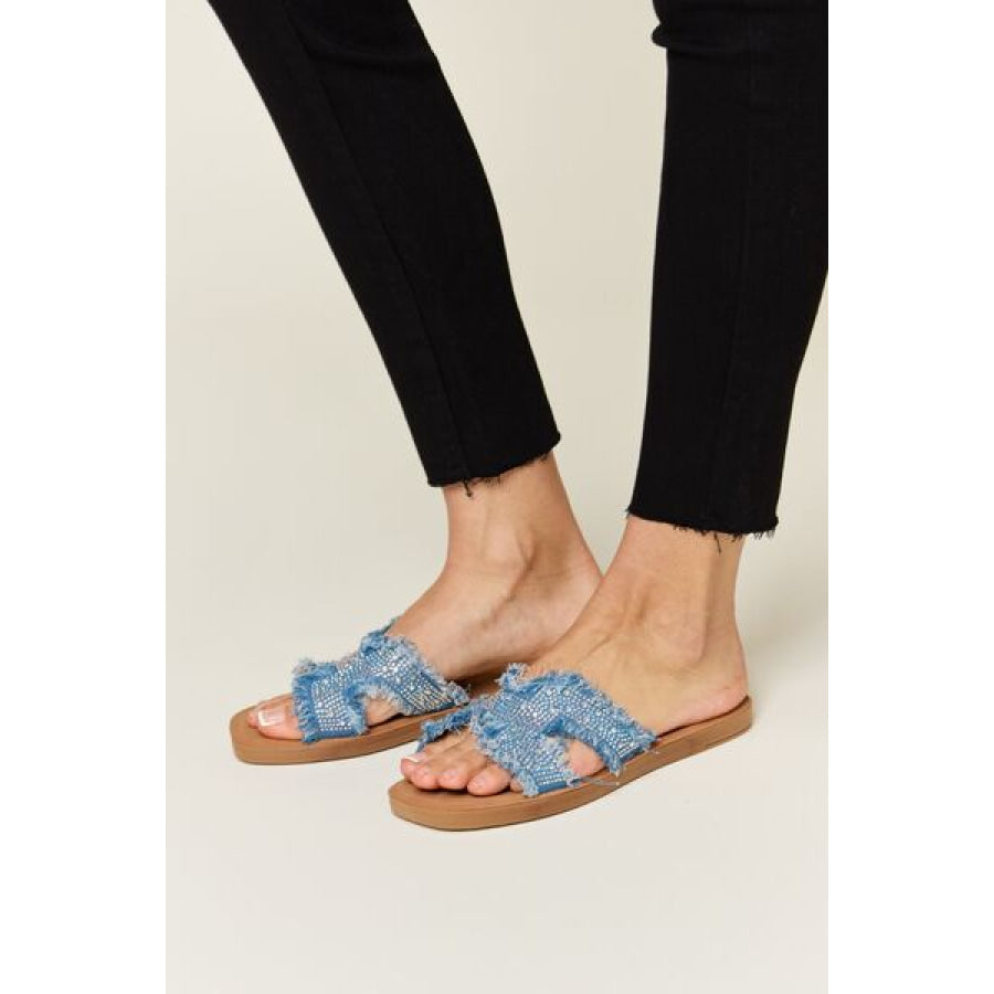 Forever Link Raw Trim Denim H - Band Flat Sandals Apparel and Accessories