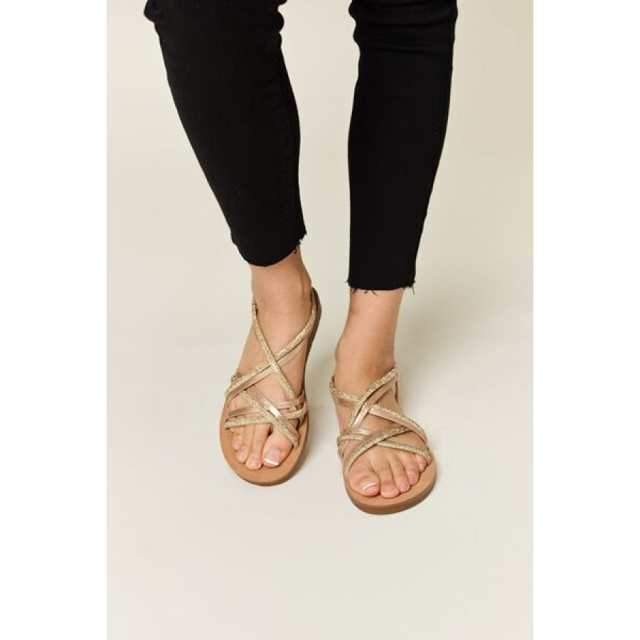 Forever Link Rhinestone Crisscross Flat Sandals GOLD / 6 Apparel and Accessories