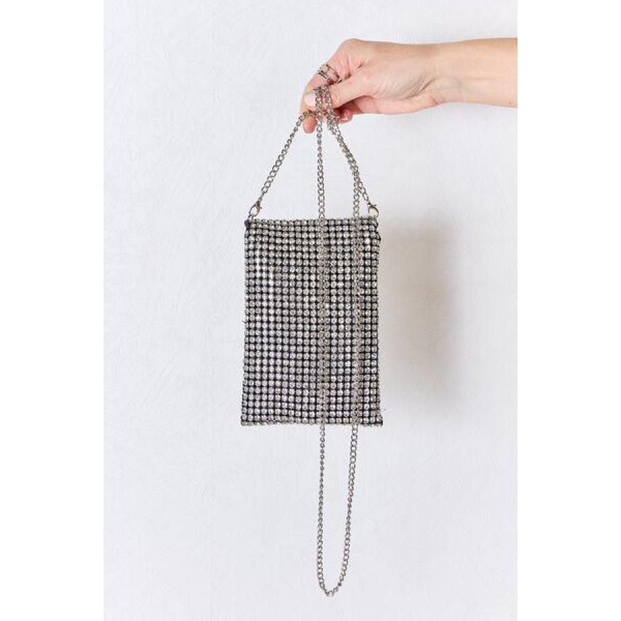 Forever Link Rhinestone Mini Crossbody Bag SILVER / One Size Apparel and Accessories