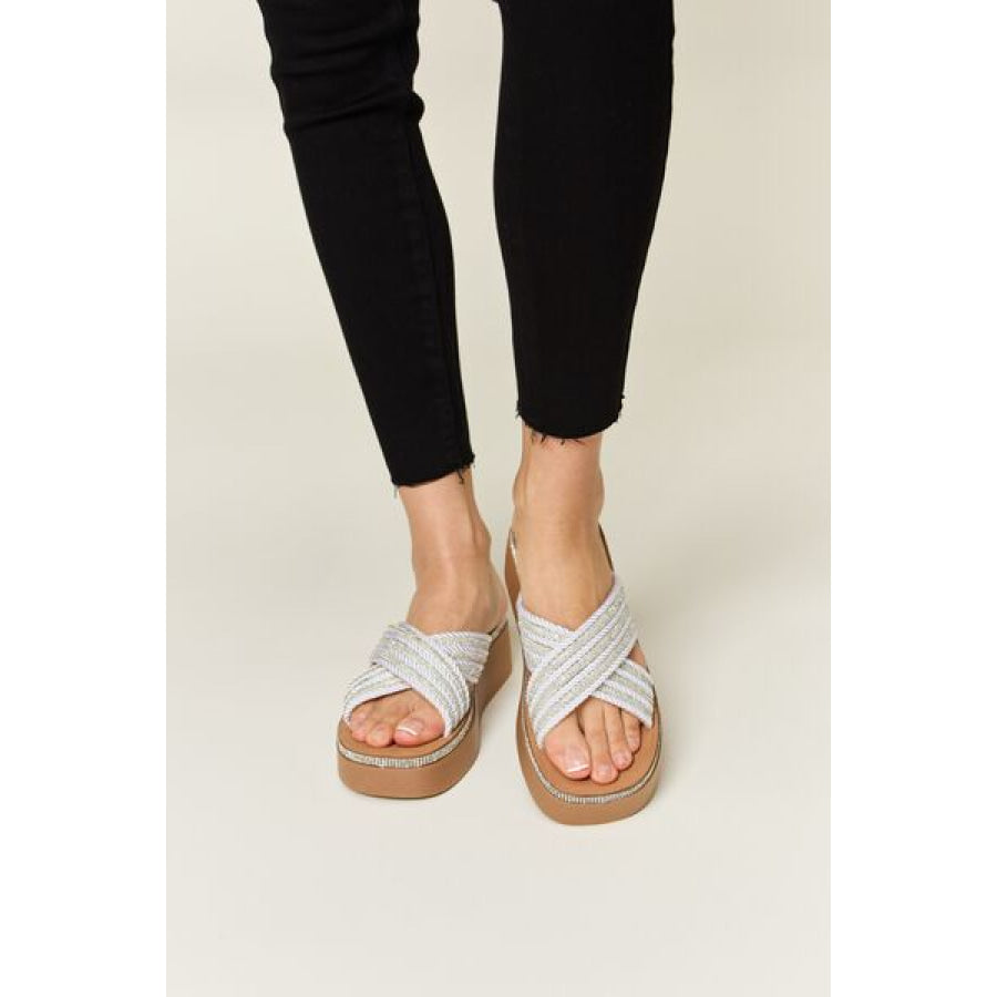 Forever Link Rhinestone Platform Wedge Sandals WHITE / 6 Apparel and Accessories