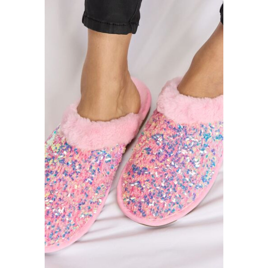 Forever Link Sequin Plush Round Toe Slippers Apparel and Accessories