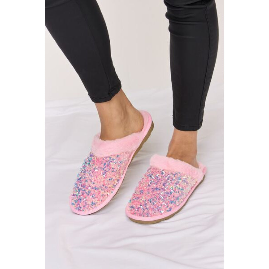 Forever Link Sequin Plush Round Toe Slippers Apparel and Accessories