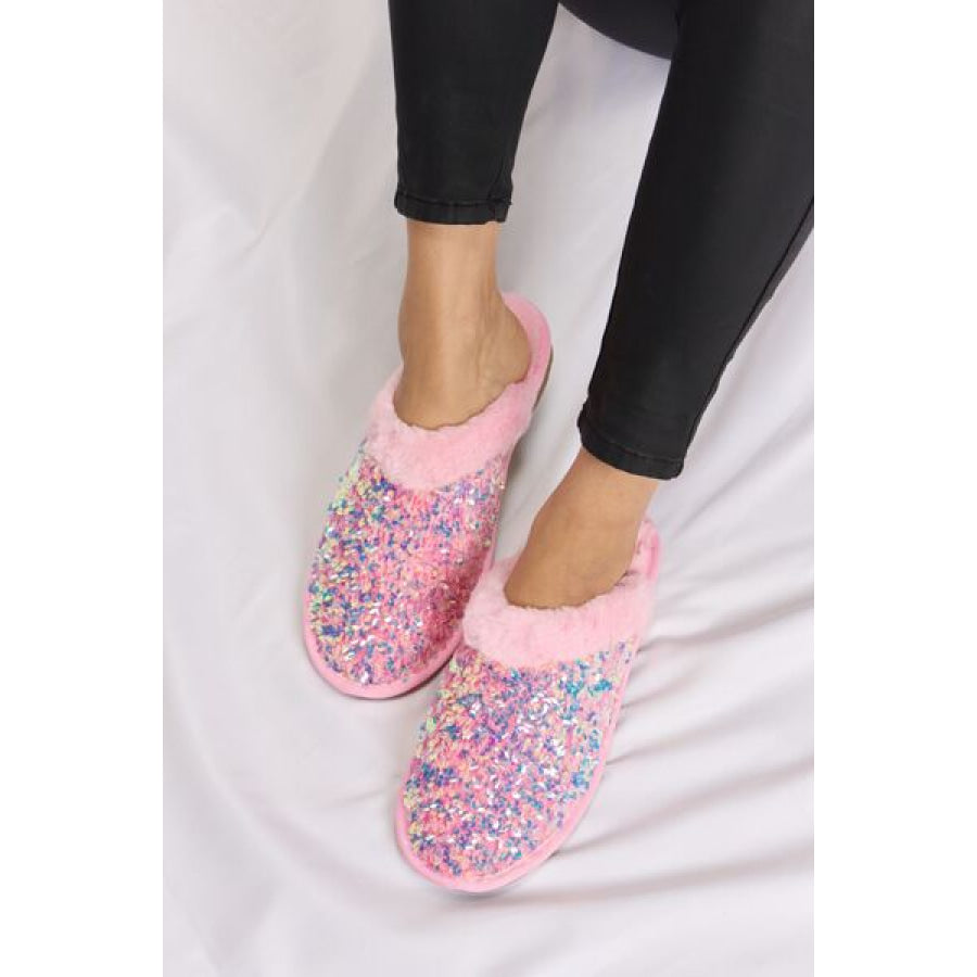 Forever Link Sequin Plush Round Toe Slippers PINK / 5 Apparel and Accessories