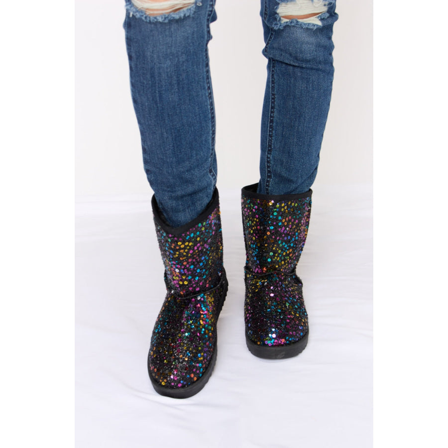 Forever Link Sequin Thermal Flat Boots MULT/BK / 6 Apparel and Accessories