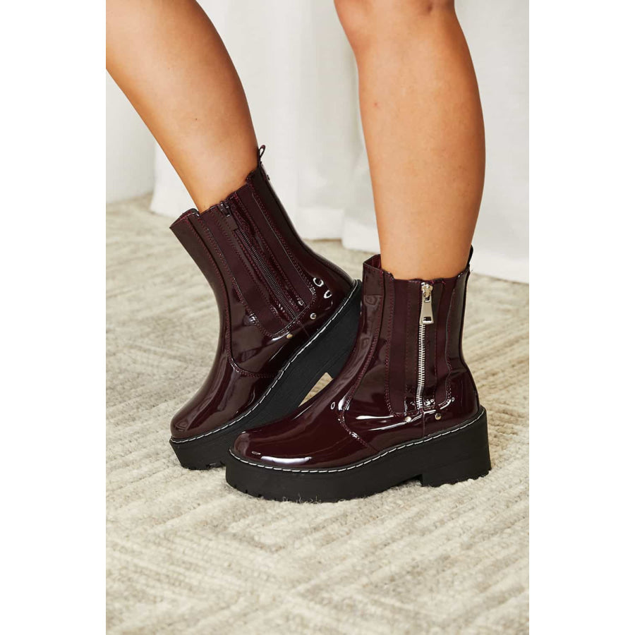 Forever Link Side Zip Platform Boots Burgundy / 6 footwear