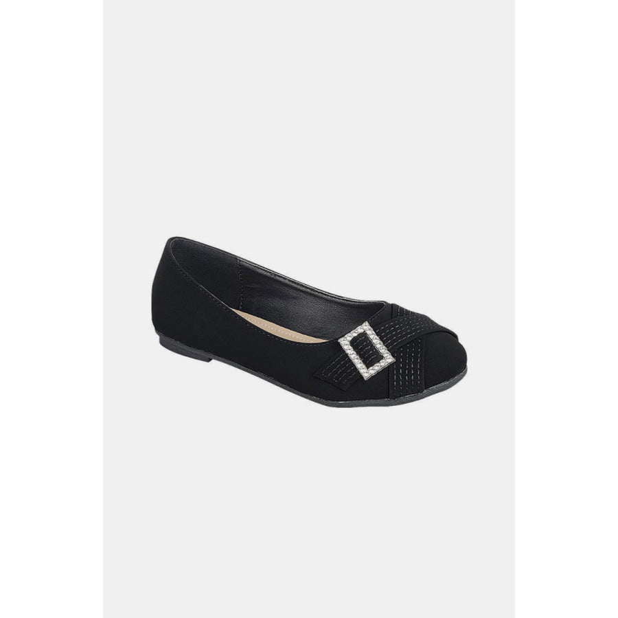 Forever Link Slip On Rhinestone Buckle Ballet Flats Black / 6 Apparel and Accessories