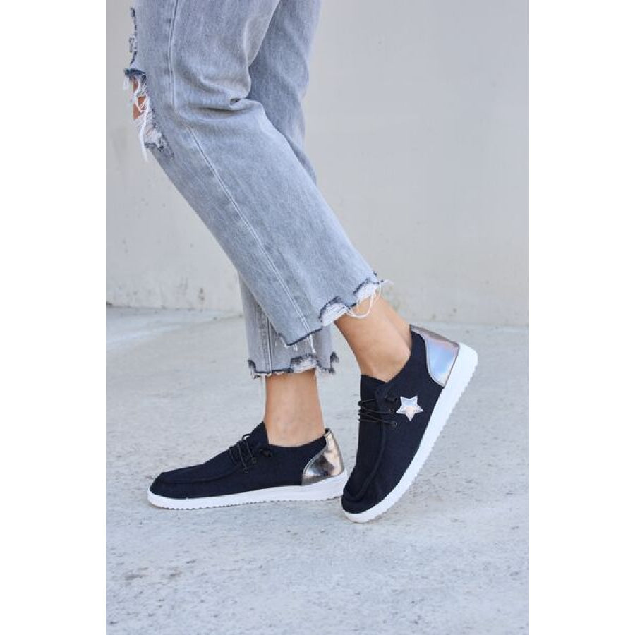 Forever Link Star Lace - Up Flat Sneakers BLACK/PEWTER / 6 Apparel and Accessories