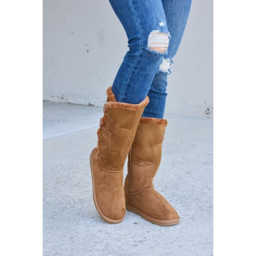 Forever Link Warm Fur Lined Flat Boots TAN / 6 Apparel and Accessories