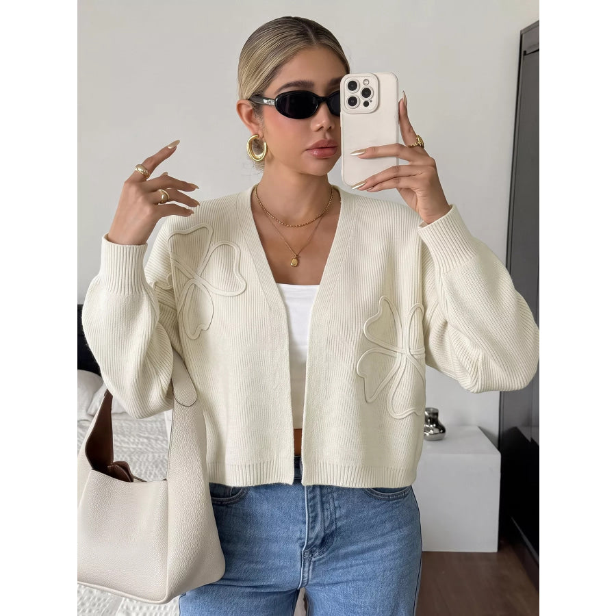 Four-Leaf Clover Open Front Cardigan Apparel and Accessories