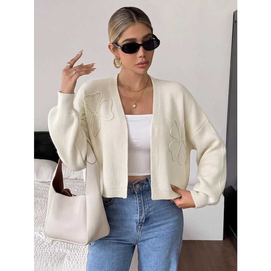 Four-Leaf Clover Open Front Cardigan Apparel and Accessories