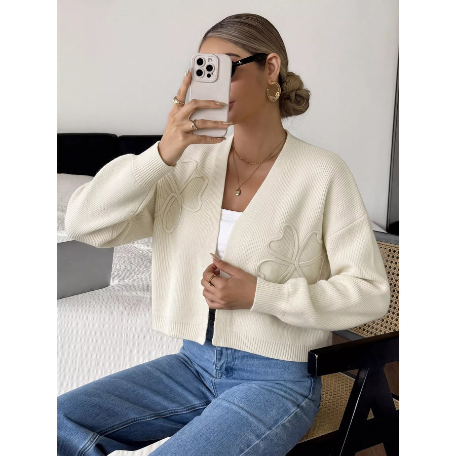 Four-Leaf Clover Open Front Cardigan Apparel and Accessories