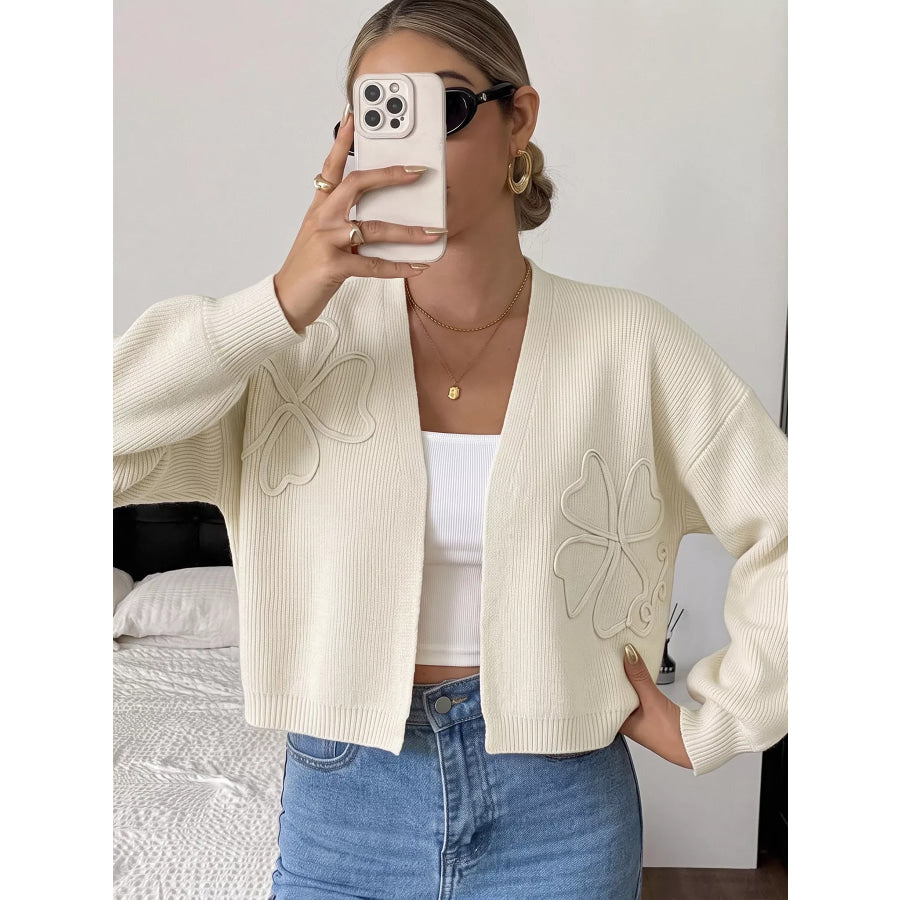 Four-Leaf Clover Open Front Cardigan Apparel and Accessories