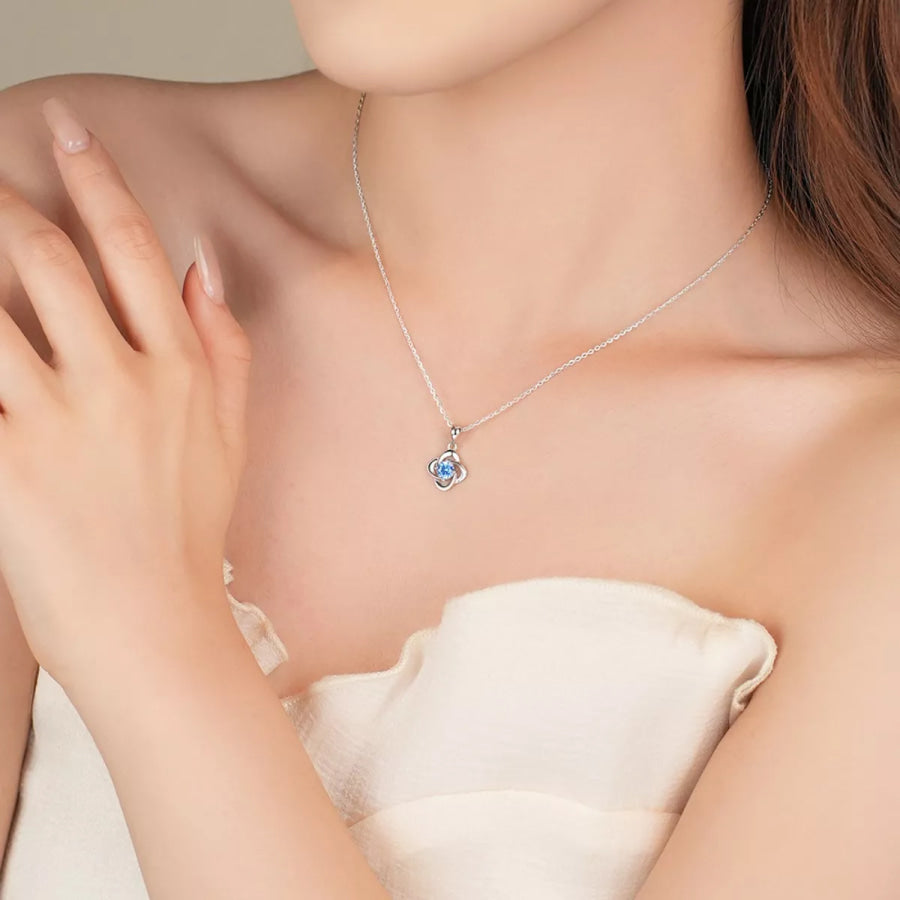 Four-Leaf Clover Pendant Necklace Light Blue / One Size Apparel and Accessories