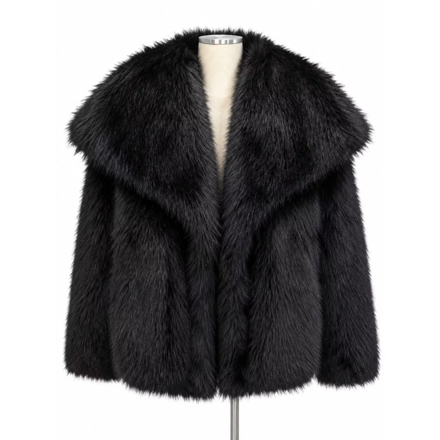 Fox Fur Collar Winter Outerwear Black-Oversized / XS Apparel and Accessories