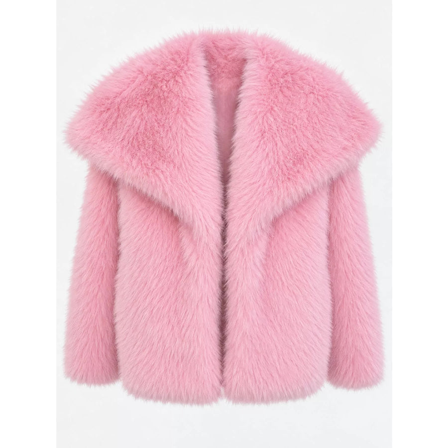 Fox Fur Collar Winter Outerwear Bright Pink-Oversized / XS Apparel and Accessories