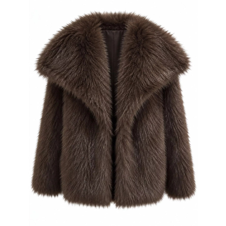 Fox Fur Collar Winter Outerwear Coffee-Oversized / XS Apparel and Accessories