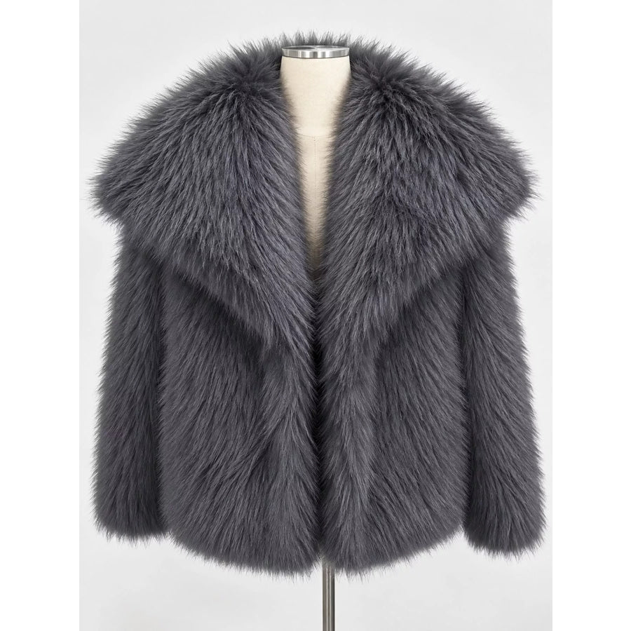 Fox Fur Collar Winter Outerwear Dark Gray-Oversized / XS Apparel and Accessories